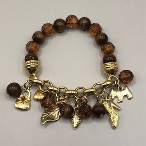 Fashionista charm beaded stretch costume layering bracelet dog shoes leaf purse.